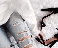 Torn Jeans with High Heeled Sandals