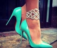 Mint Green Pumps with Diamond Ankle Bracelet