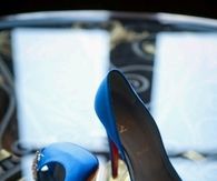 Royal Blue Pumps with Open Toe and Diamond Adornment 