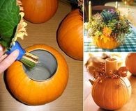 Tin Can in Center of Pumpkin for Flowers or Candle Centerpiece