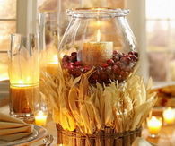 Beautiful Candle Centerpiece wrapped in baby dried corn