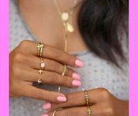 Pretty Pink Nails & Dainty Gold Rings