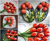 Making flowers out of cherry tomatoes