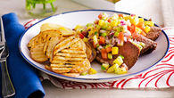 Roast Beef and Barbecued potatoes with Tropical salsa