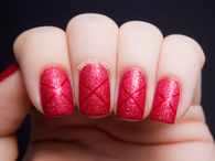 Red glitter sand nails