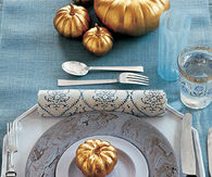 Mini Pumpkins Painted Gold and Used as Place Holders