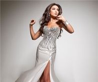 Strapless Silver Holiday Dress with Sequins and Side Slit