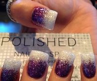 Purple and White Glitter Nails