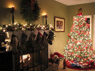 Christmas Tree By The Fireplace