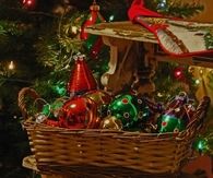 Basket of christmas ornaments