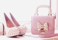Soft Pink Stilettos with Spikes and Matching Purse