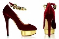 Gold & Red Velvet Holiday Platform Pumps
