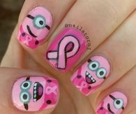 Breast Cancer Minion Nails
