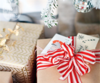 Ribbons on gift wrap paper