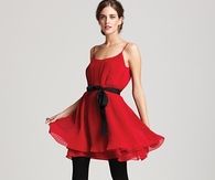 Short Red Party Dress with Pleated Skirt