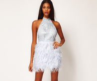 White Halter Dress with Feather Skirt