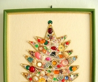 Framed Christmas Tree Made With Vintage Costume Jewelry
