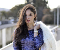 Long Sleeved Royal Blue Sequined Dress