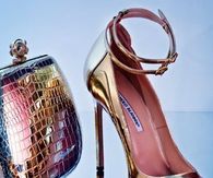 Manolo  Blahnik Gold Pumps with Coordinating Clutch & Accessories