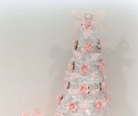 White Lace Mini Tree with Pink Roses & Pink Snowman