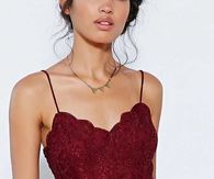 Cranberry Spaghetti Strap Lace Dress