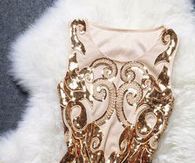 Gold Sequined Sleeveless Party Dress