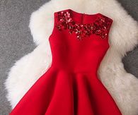 Red Sequined Sleeveless Designer Dress