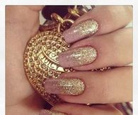 Golden glitter pink nails