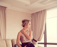 Black Skirt with Gold Glitter Top