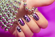 Purple & White Glitter Nails
