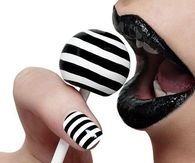 Stripe Nails and black lips