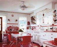 Kitchen with a Red and White Retro Design