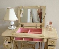 Vintage Sewing Machine Cabinet Repurposed into a Pretty Vanity