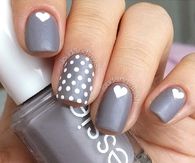 Gray Heart and Polka Dot Nails