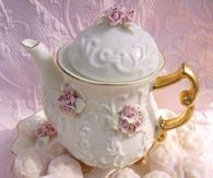 Pretty Teapot and Pink Heart Shaped Sugar Rose Cookies