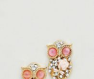 Adorable Pink Stone & Diamond Owl Earrimgs