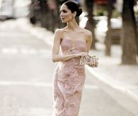 Strapless Pink Ruffled Gown