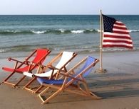Red white and blue beach chairs