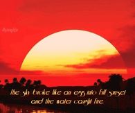 The sky broke like an egg into full sunset and the water caught fire