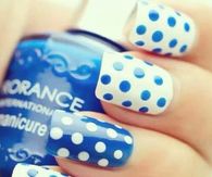 Blue and white polkadot nails
