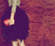 Black feathered skirt with Nude Platform Pumps