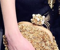 Clutch Encrusted with Gold Roses & a Pearl Clasp