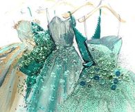 Illustration of Turquoise Blue Evening Gowns