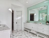 Green Tile With White Marble Bathroom