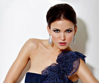 Midnight Blue Off Shoulder Evening Gown