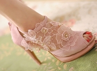Sexy Pink Lace Open Toe Shoes