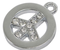 Peace Sign Alloy Rhinestone Pendants