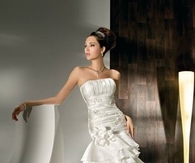 Satin and organza strapless mermaid dress