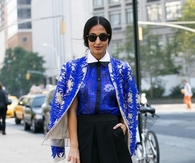 Royal Blue Jacket Over Matching Blue & Black Dress