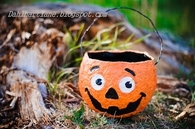 Homemade jack o lantern treat buckets